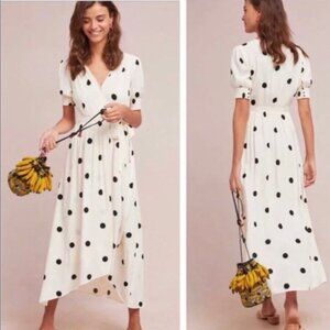 Anthropologie (Maeve) black & white polka dot midi dress, size small